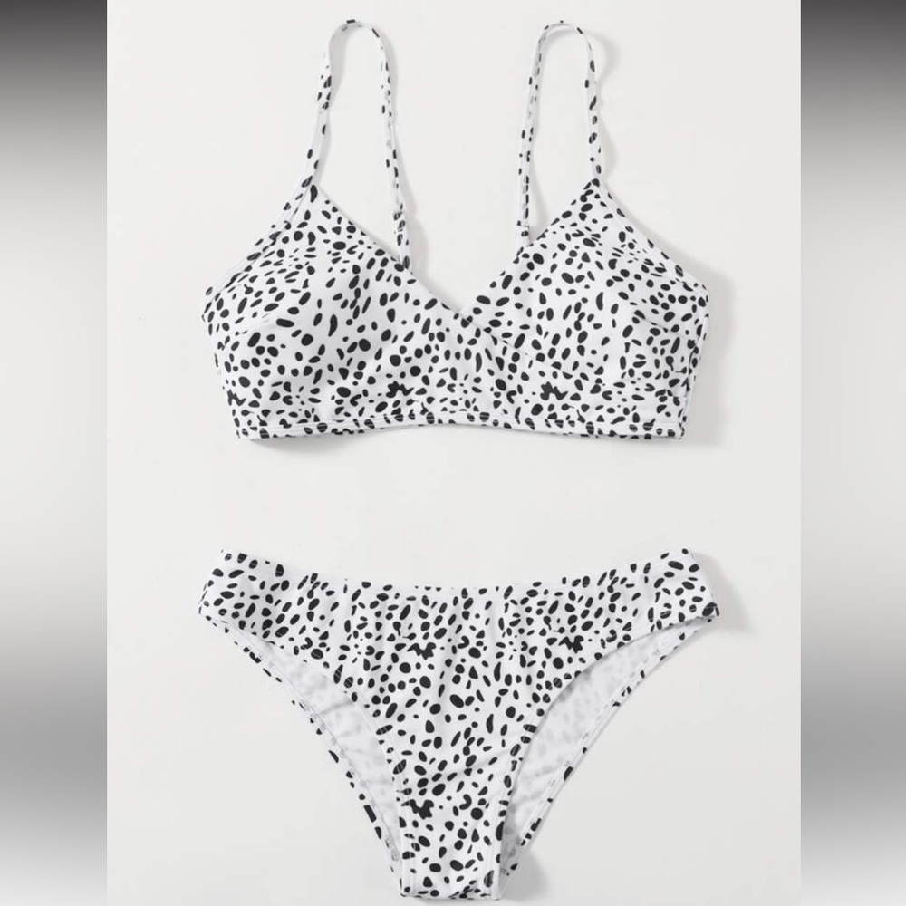 SHEIN Black and White Dalmatian Print Bikini Set